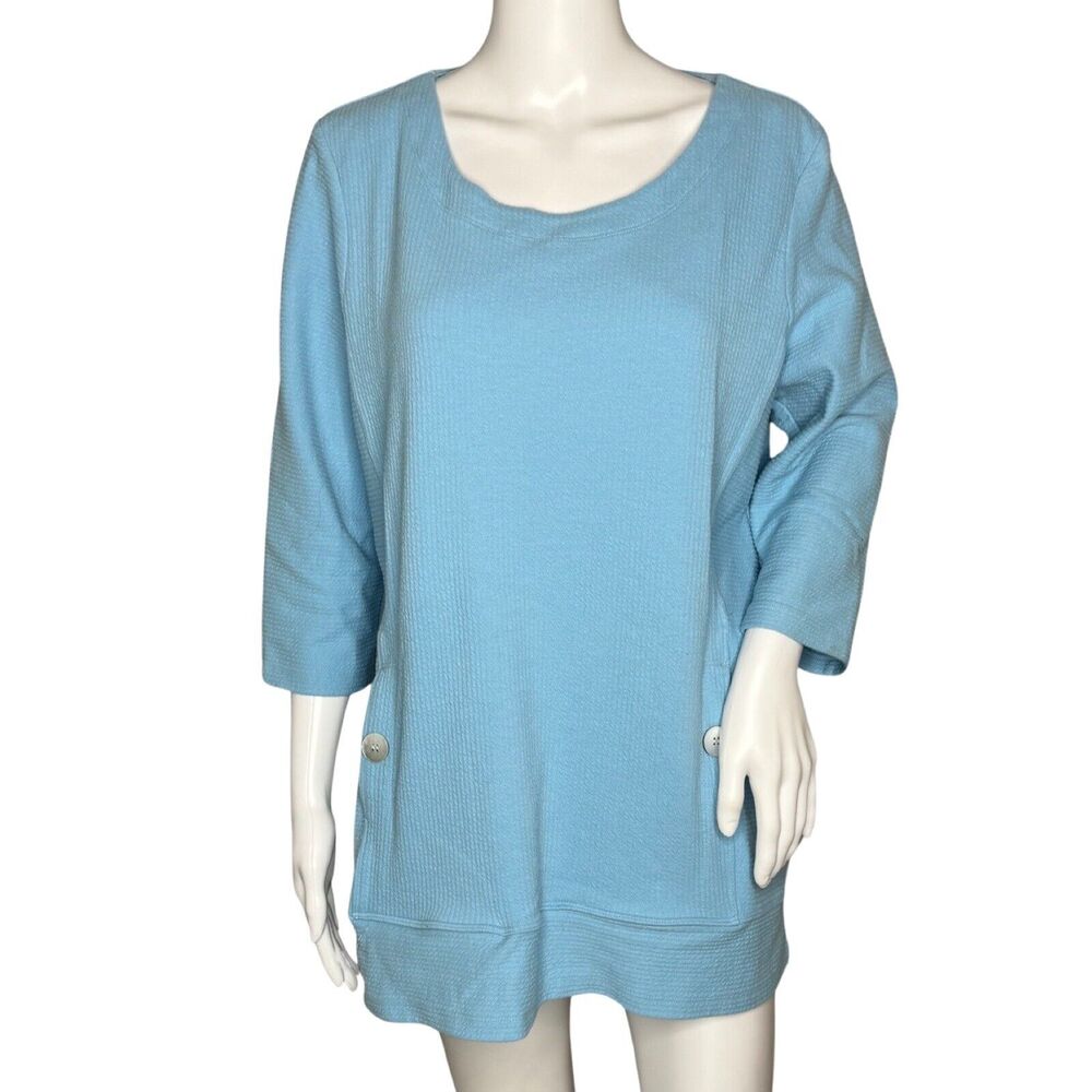 Onque Casual Shirt Womens XL Blue Ribbed‎ Knit Everyday Office Casual Versatile
